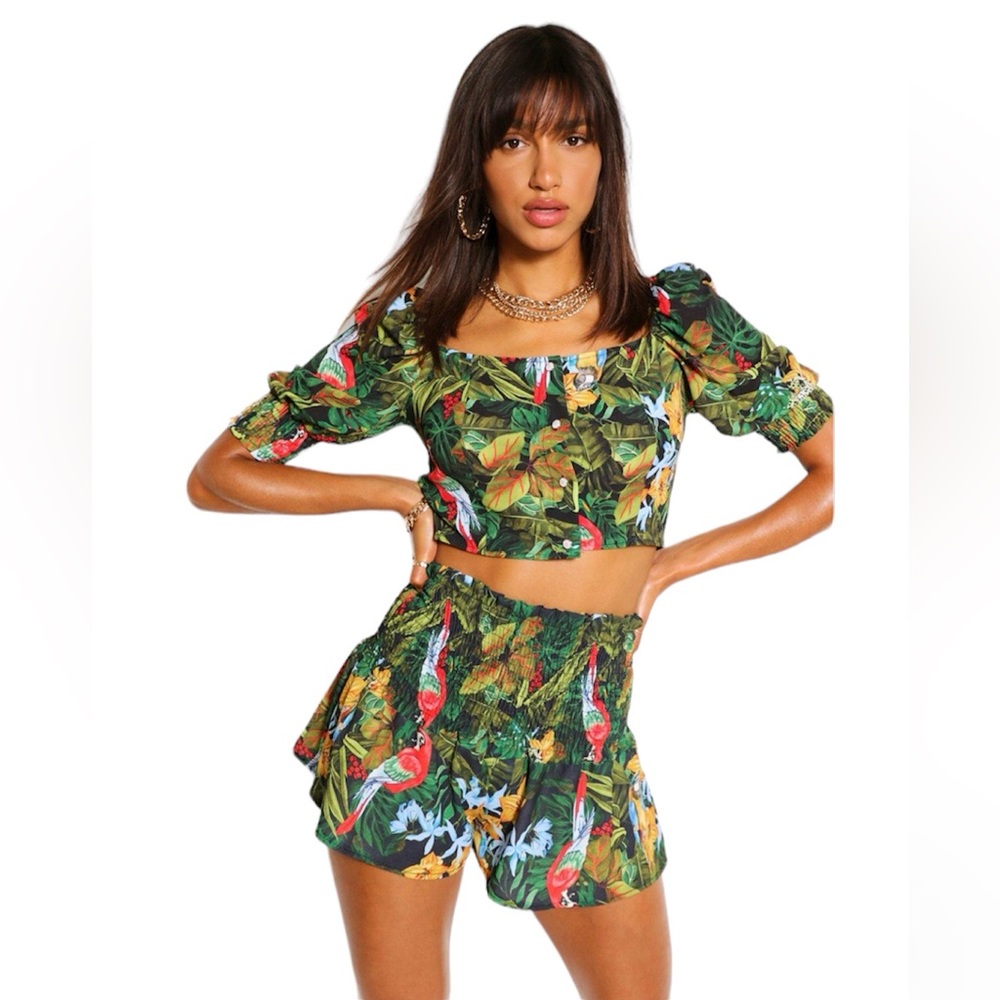 RACHEL ROY 2 PIECE TROPICAL FLORAL CROP TOP SKIRT SET SIZE MEDIUM